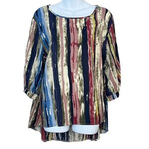 Cellabie Water‎ Color Abstract Stripe Lagenlook Top Women's Size 2X